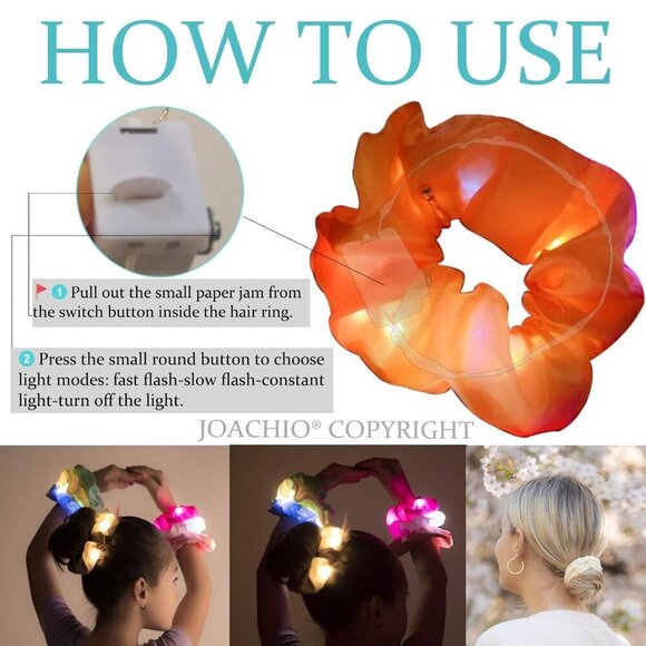 Light Up Scrunchies Neon Satin Ponytail Hair Ties Glow in Dark Hair Accessories main image 4